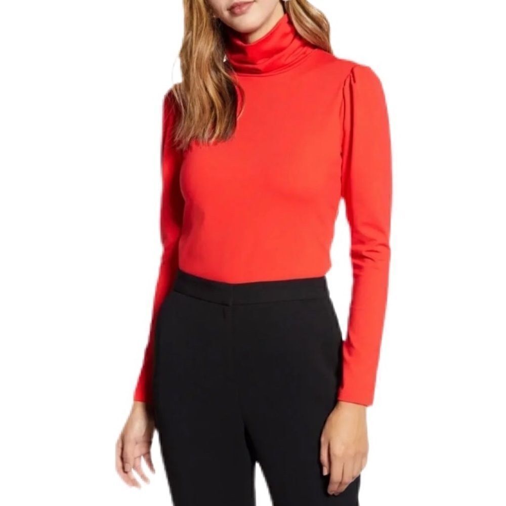 Rachel Parcell Red Puff Shoulder Turtleneck